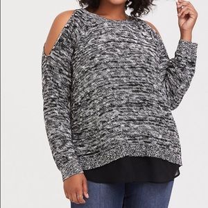 Torrid Black & White Marled Cold Shoulder Sweater